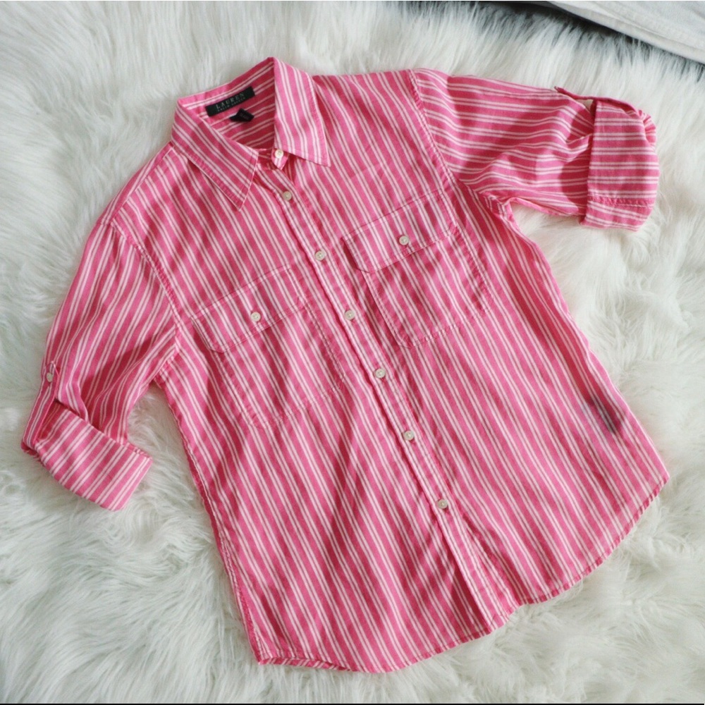 Lauren Ralph Lauren Cotton Striped Pink Top size S